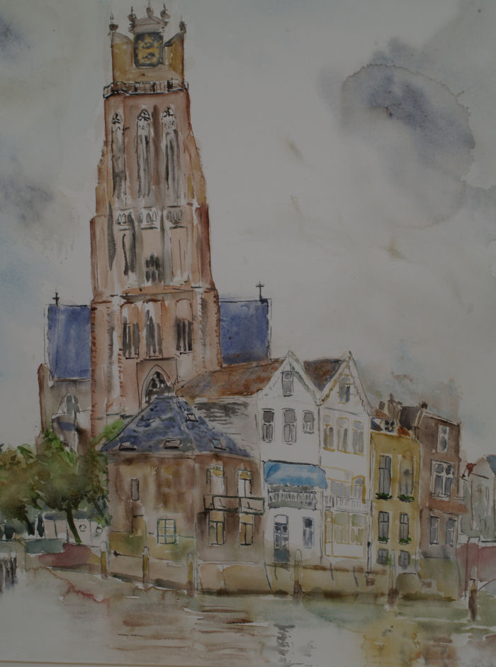Dordtse Dom/Grote kerk aquarel