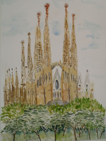 Sagrada Familia Barcelona aquarel