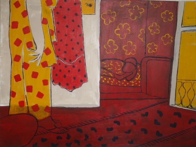 twee vrouwen à la Matisse in rood-acryl